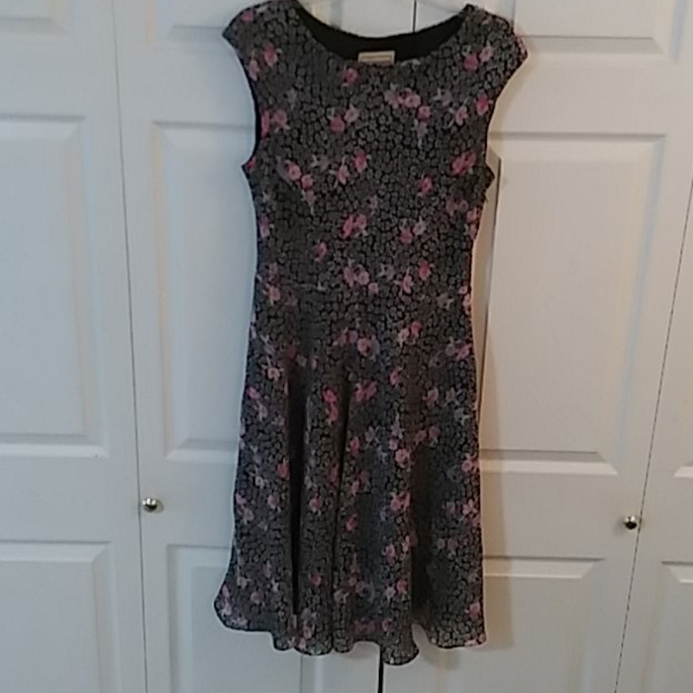 karin stevens Black Floral Dress with Pink Accents